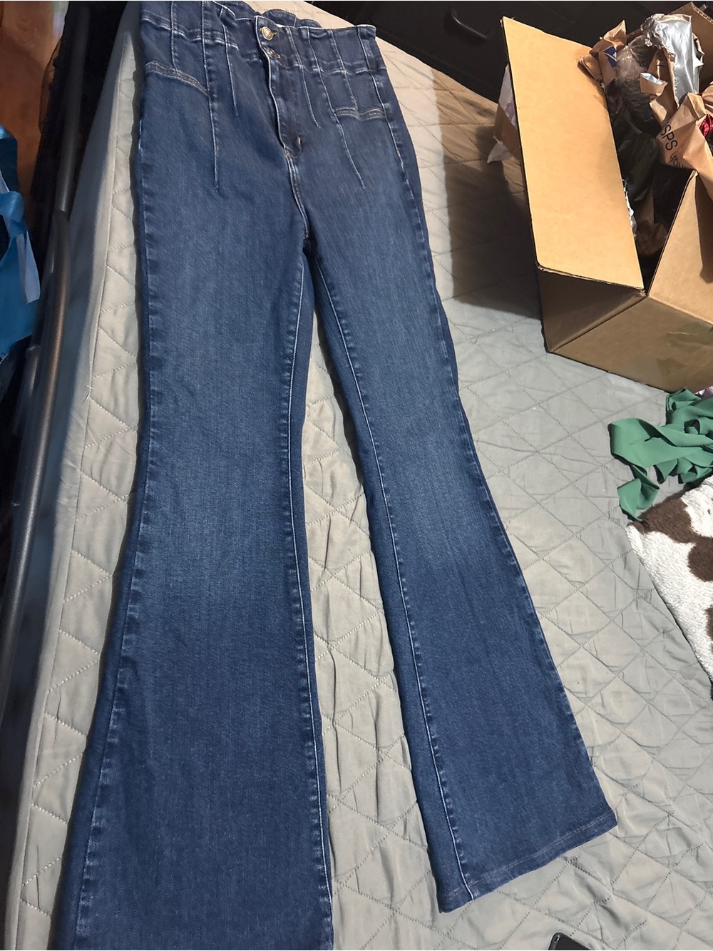 We The Free Mid-Rise Wide Leg Jeans in Blue Denim